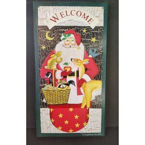 Stephanie Stouffer Wooden Christmas Welcome Sign Wall Art Santa Animals Rustic